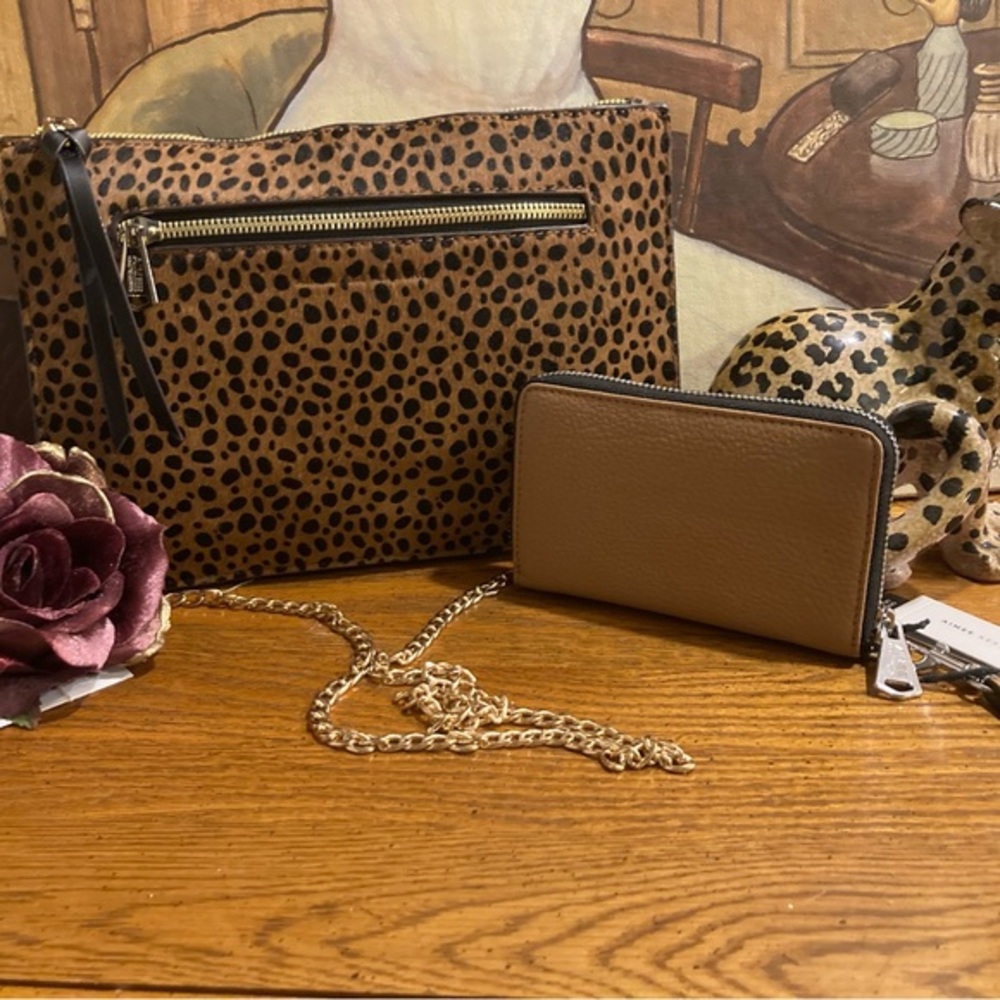 Aimee Kestenberg Leather Wristlet NWT + Spotted Calf Hair Cossbody NWOT
